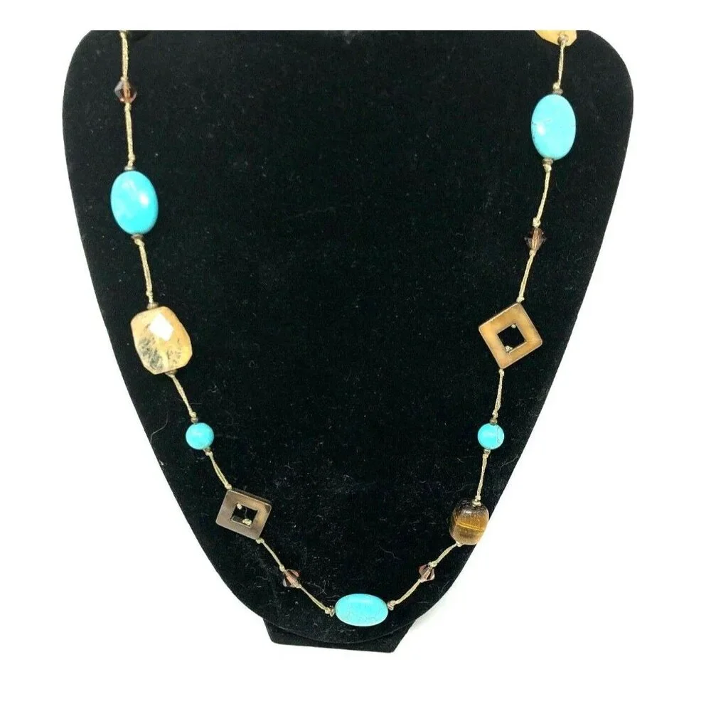 Promenade Necklace Tiger's Eye Faux Turquoise Premier Designs 32 in Browns Blues